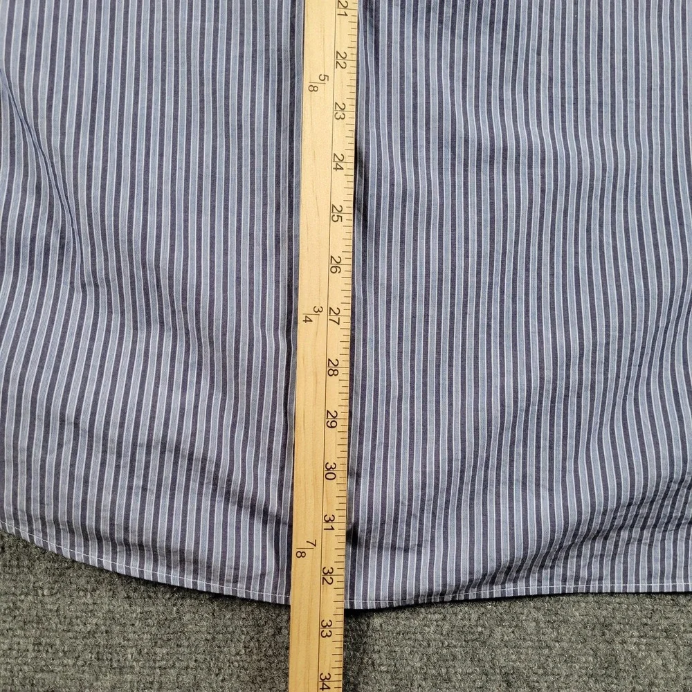 Made In Italy Shirt Mens Large Blue White Stripe Button Down Dress 100%‎ Cotton